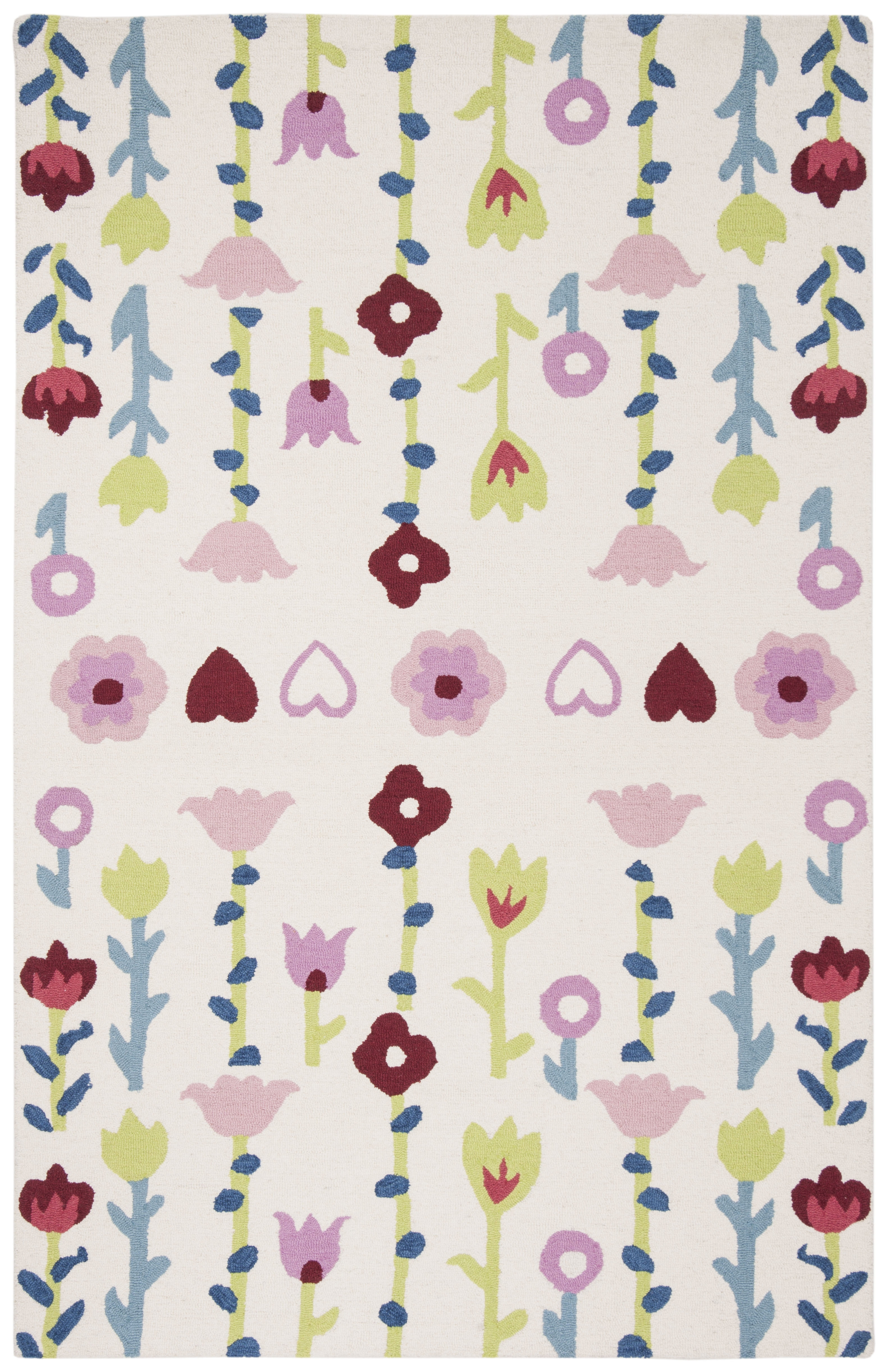 SAFAVIEH Kids Antoinette Floral Wool Area Rug, Ivory/Pink, 5' x 8'