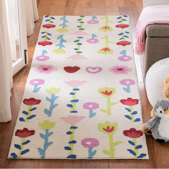 SAFAVIEH Kids Antoinette Floral Wool Runner Rug, Ivory/Pink, 2'6" x 8'