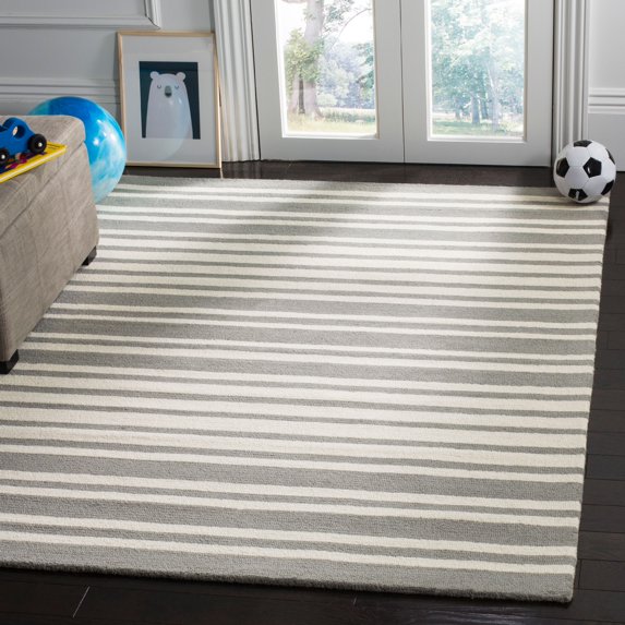 SAFAVIEH Kids Barcode Striped Wool Area Rug, Grey/Multi, 5' x 7'