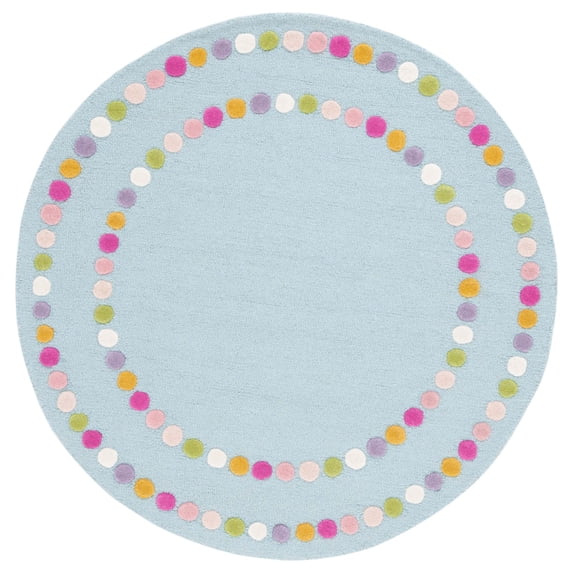 SAFAVIEH Kids Bordered Bold Polka Dots Area Rug, Blue/Pink, 5' x 5' Round