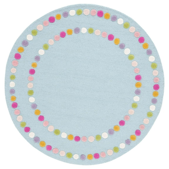 SAFAVIEH Kids Bordered Bold Polka Dots Area Rug, Blue/Pink, 5' x 5' Round