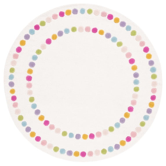SAFAVIEH Kids Bordered Bold Polka Dots Area Rug, Ivory/Pink, 5' x 5' Round