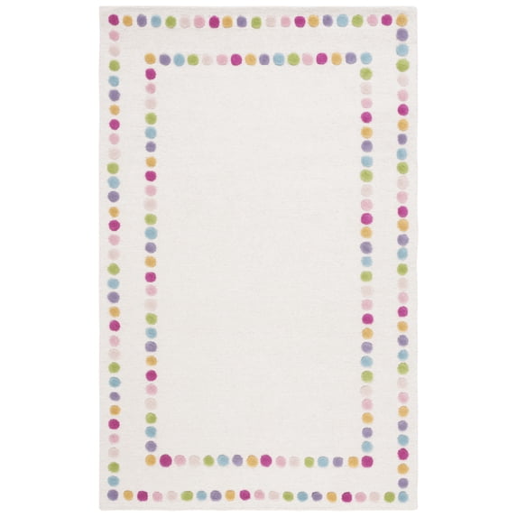 SAFAVIEH Kids Bordered Bold Polka Dots Area Rug, Ivory/Pink, 5' x 8'