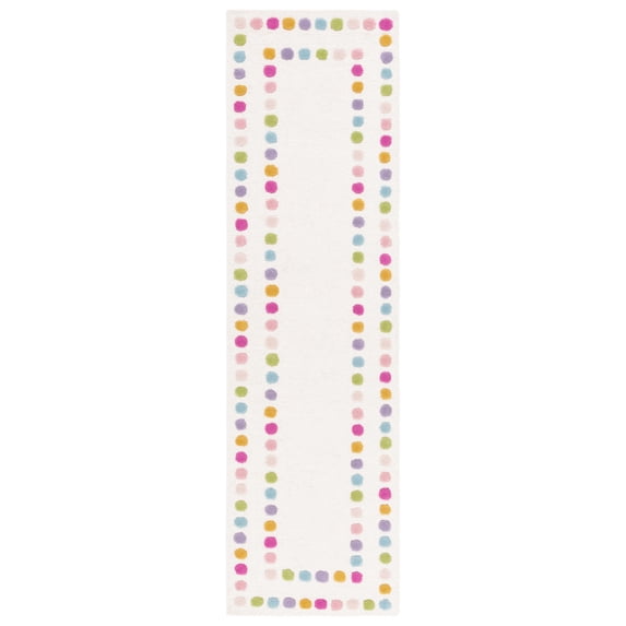 SAFAVIEH Kids Bordered Bold Polka Dots Runner Rug, Ivory/Pink, 2'3" x 8'