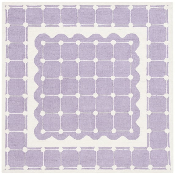 SAFAVIEH Kids Bordered Swivel Lattice Area Rug, Purple/Ivory, 5' x 5' Square