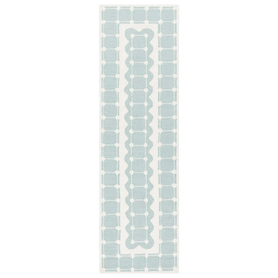 SAFAVIEH Kids Bordered Swivel Lattice Runner Rug, Turquoise/Ivory, 2'3" x 8'