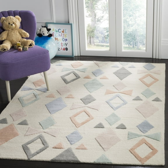 SAFAVIEH Kids Bowties Wool Area Rug, Ivory/Multi, 3' x 5'