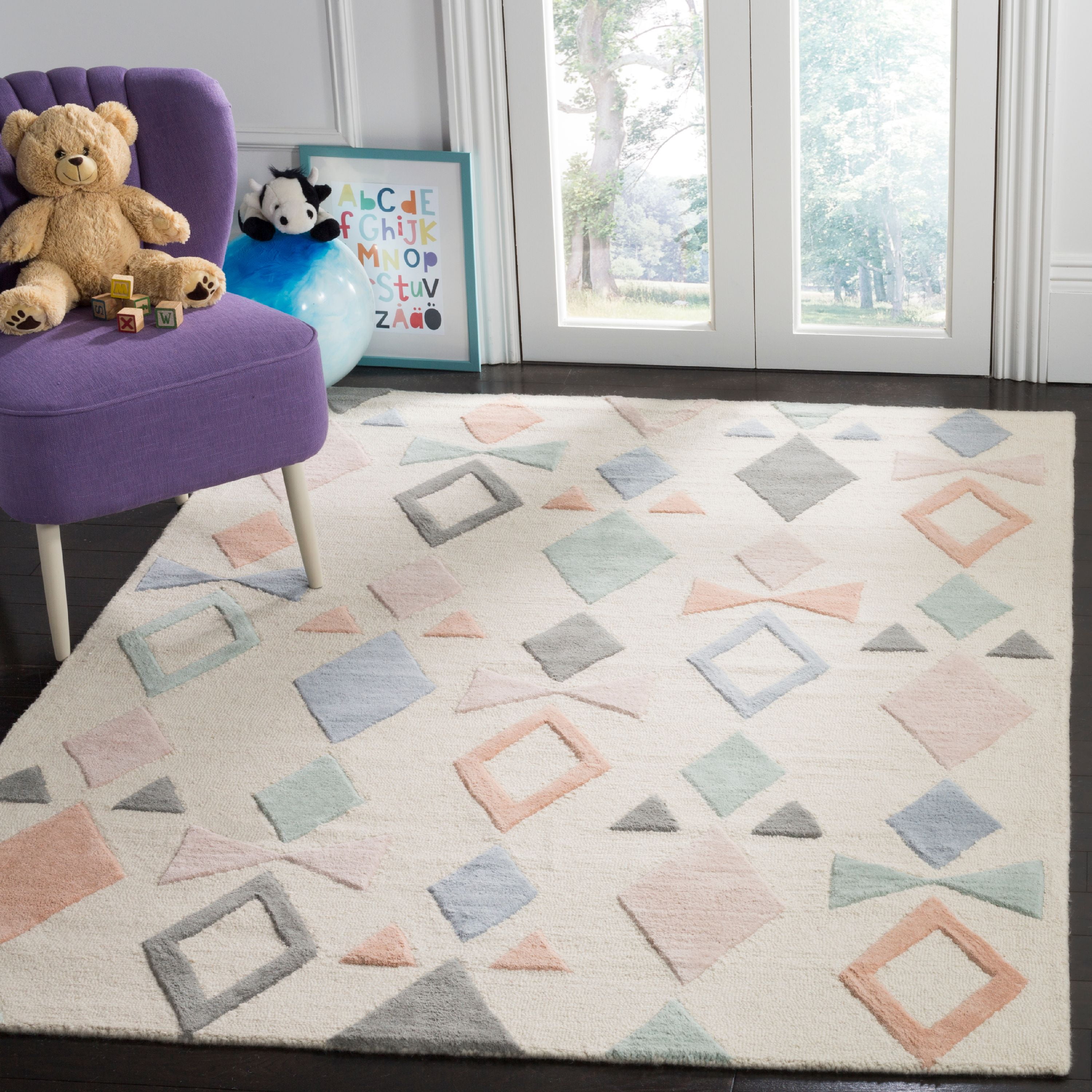 SAFAVIEH Kids Bowties Wool Area Rug, Ivory/Multi, 6' x 9'