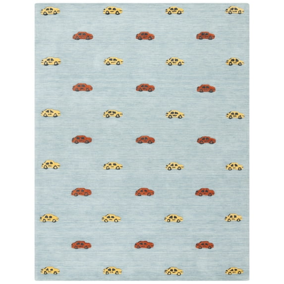 SAFAVIEH Kids Cars Stripes Area Rug, Light Blue/Yellow, 8' x 10'