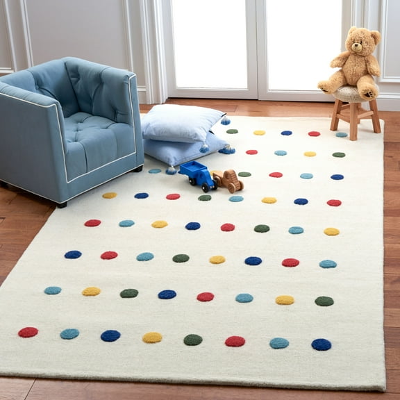 SAFAVIEH Kids Christabella Colorful Polka Dot Area Rug, Ivory, 4' x 6'