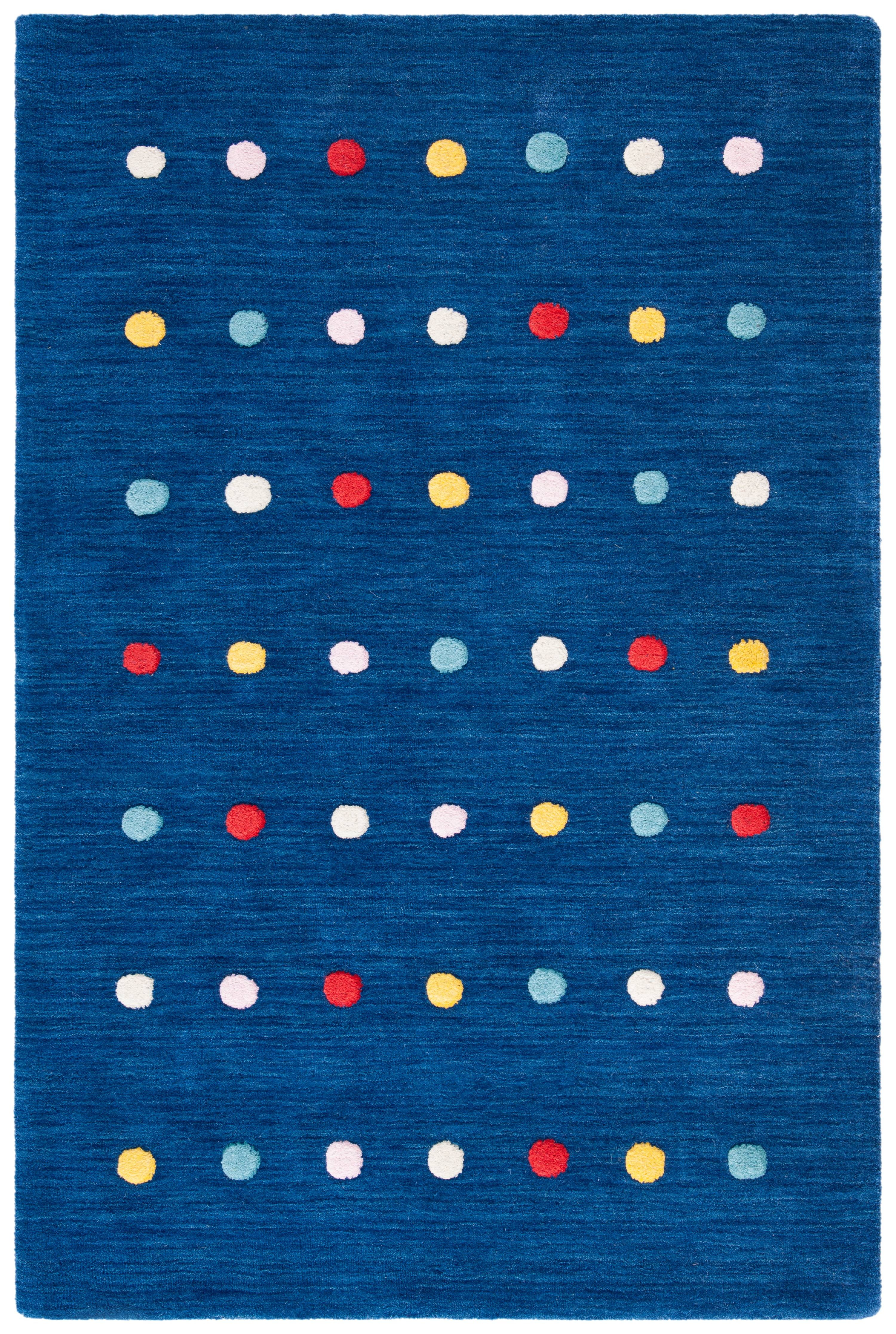 Navy Hand-Tufted Wool Kids' Polka Dot Area Rug, 3' x 5'