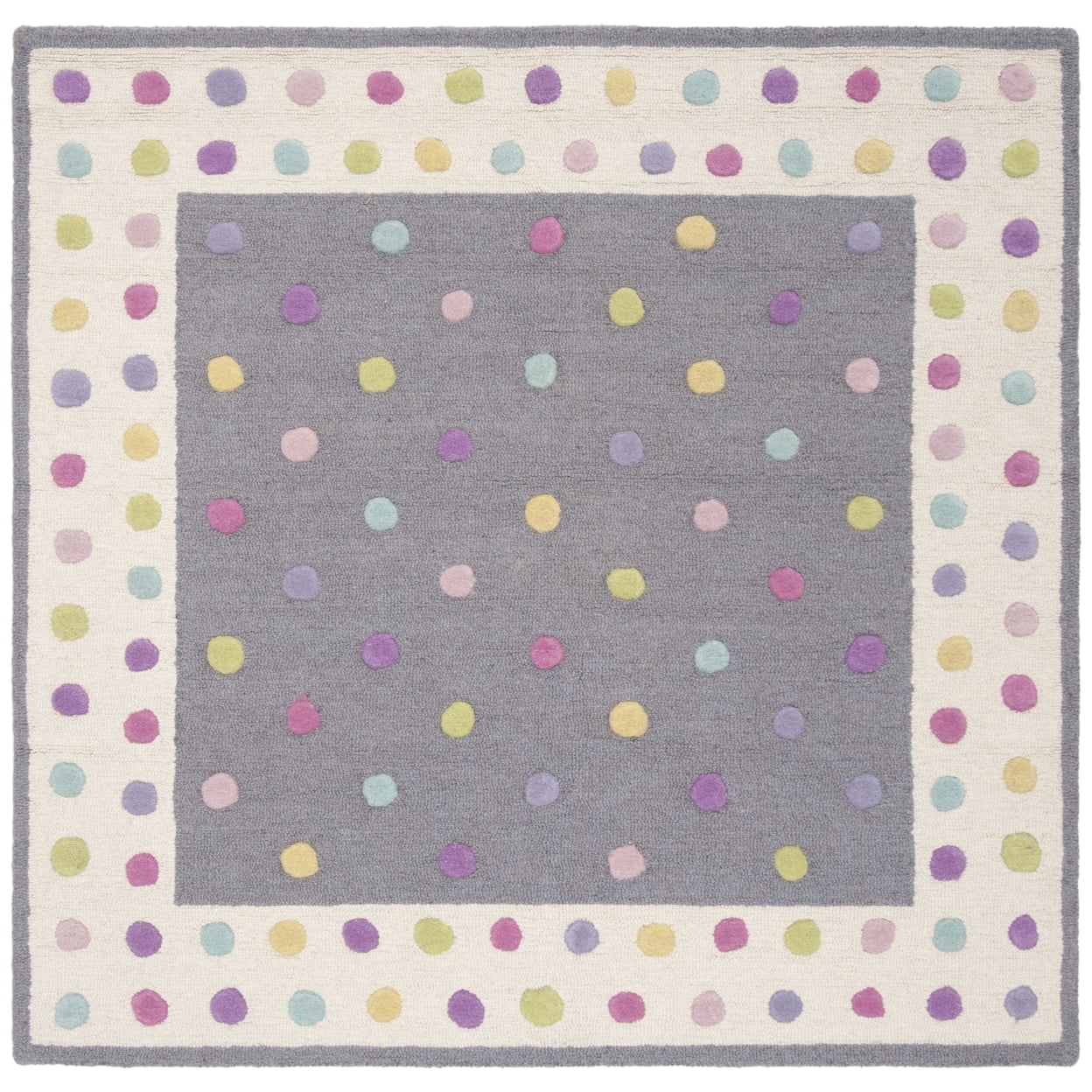 Gray and Multicolor Hand-Tufted Wool Kids Square Rug