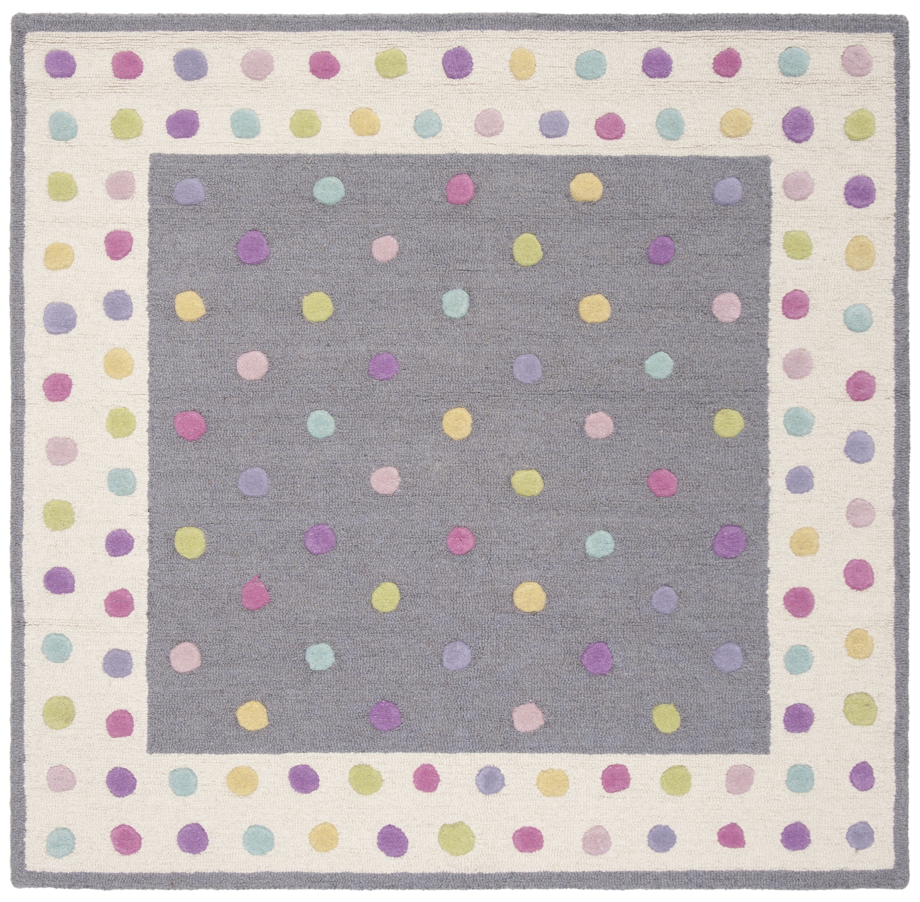 Gray and Multicolor Hand-Tufted Wool Kids Square Rug