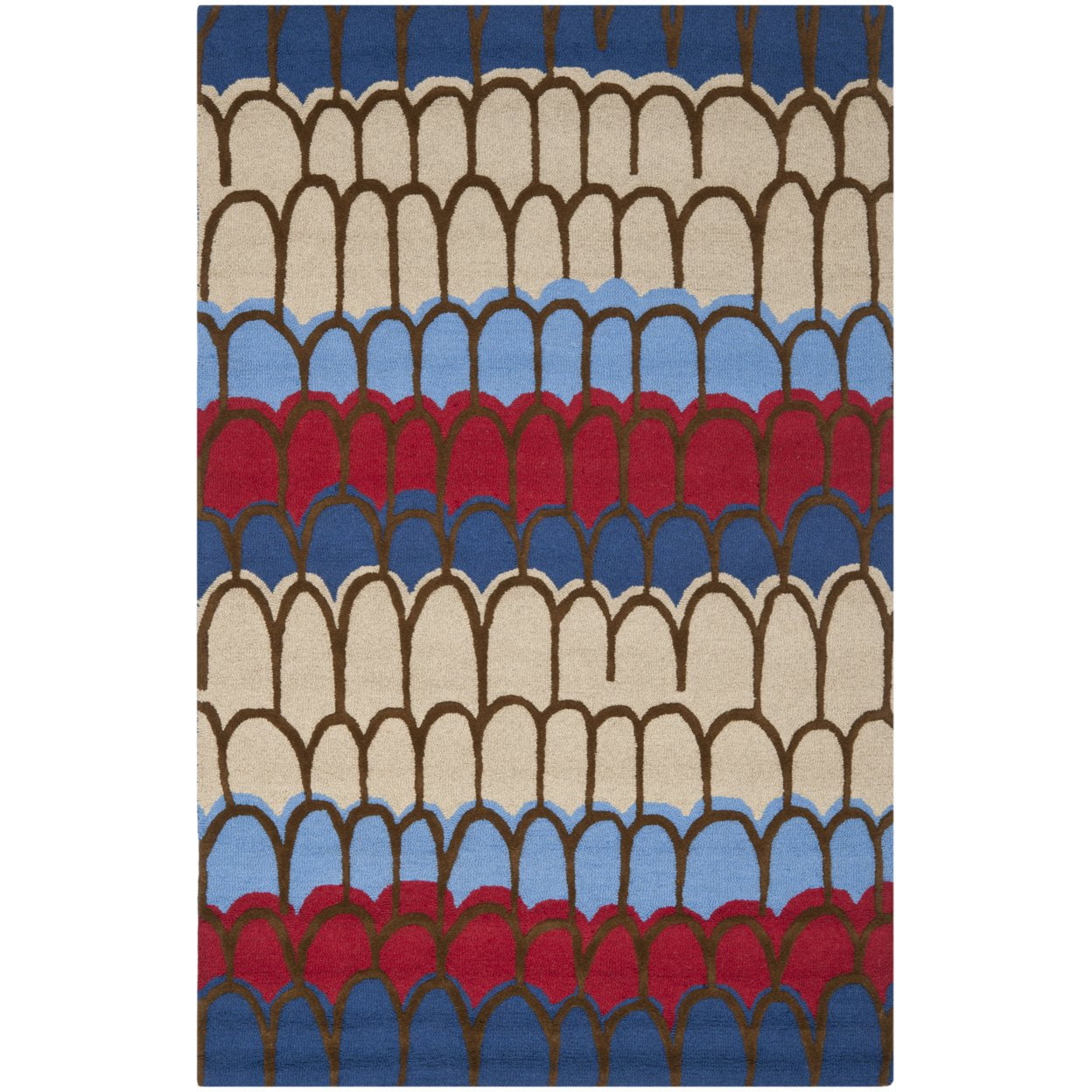 Handmade Blue and Multi Wool Tufted Kids Rug, 5' x 8'