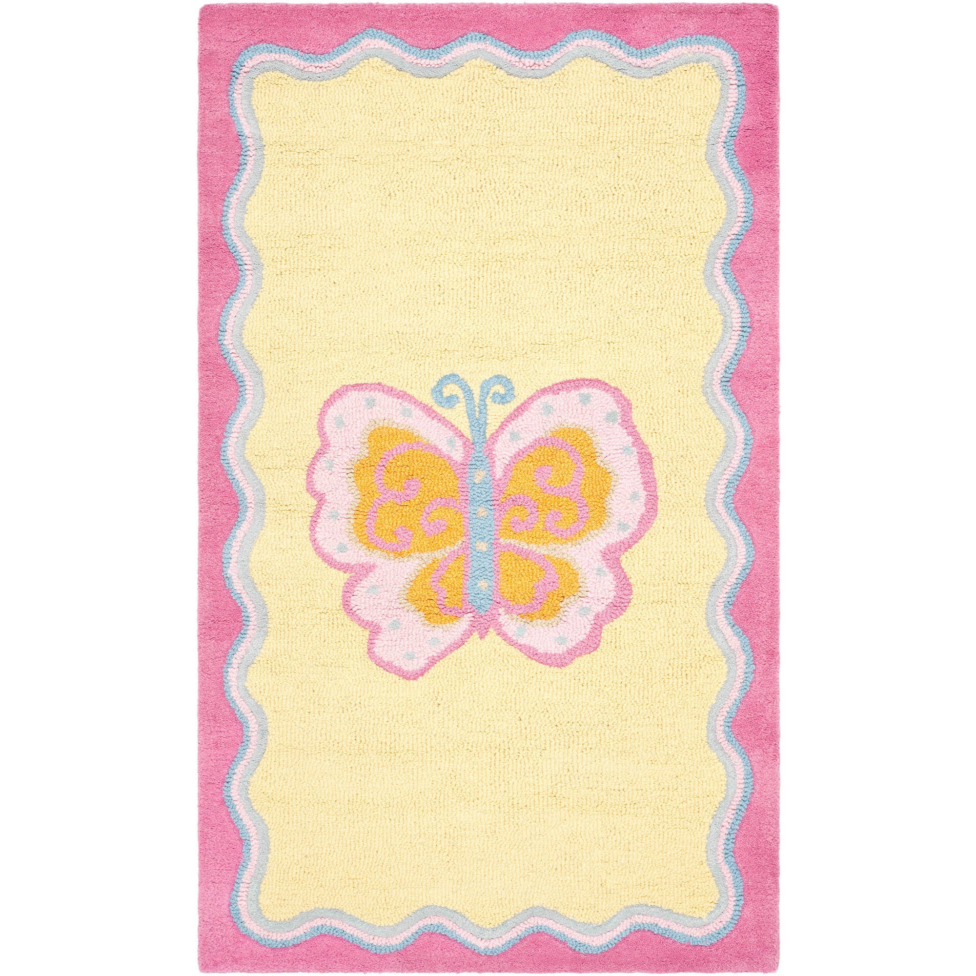 Handmade Blue and Pink Tufted Wool Kids Rug