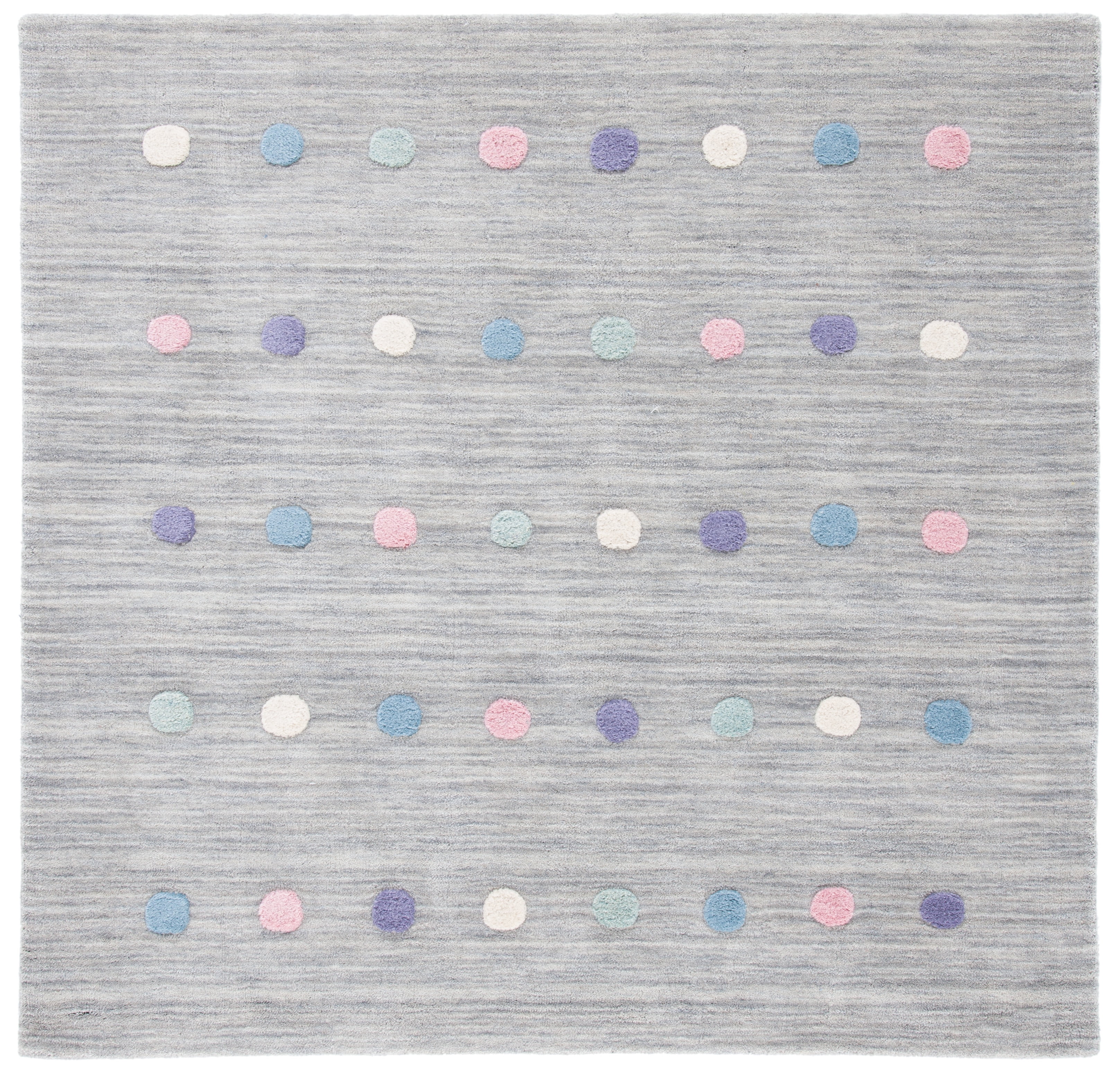 Silver 5' x 5' Square Handmade Wool Kids Area Rug