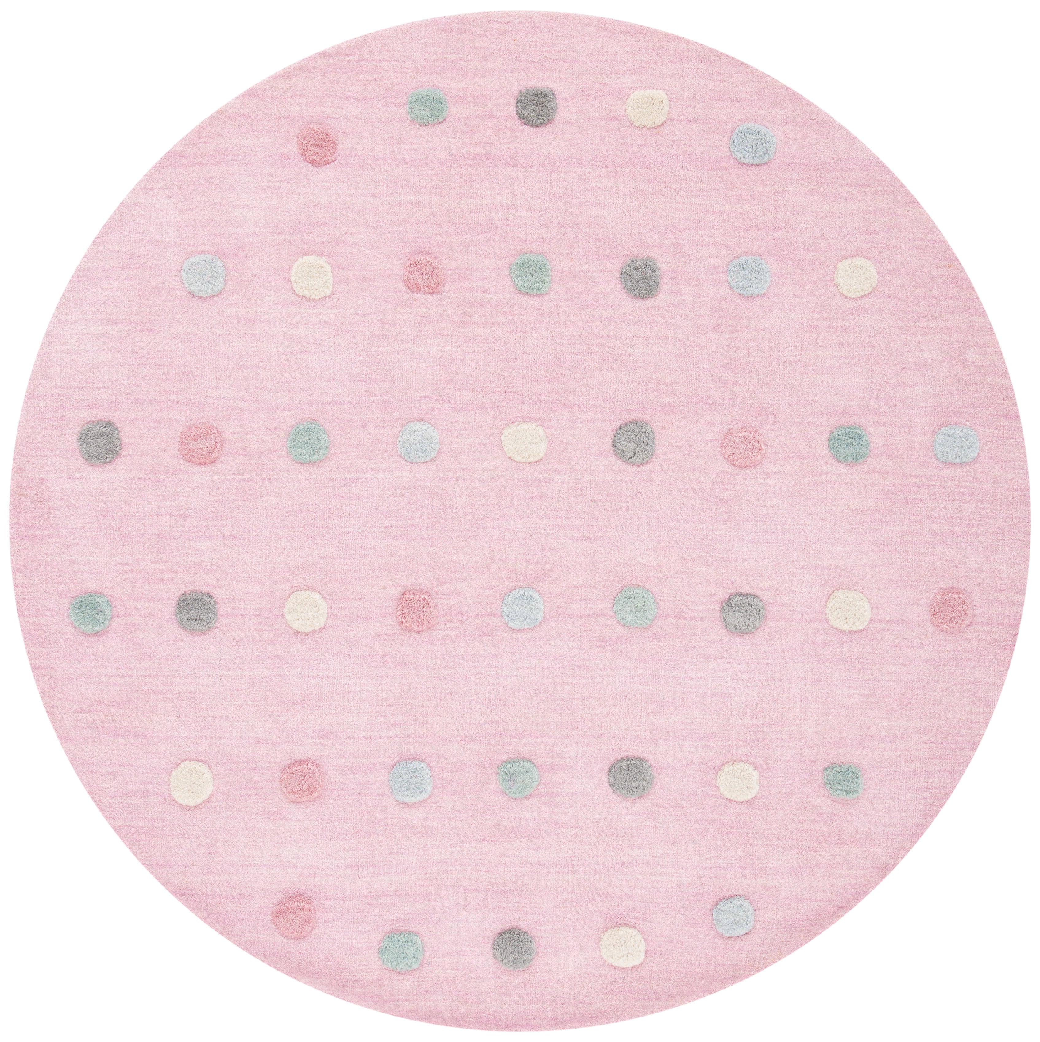 Light Pink Polka Dot Round Wool Kids Rug