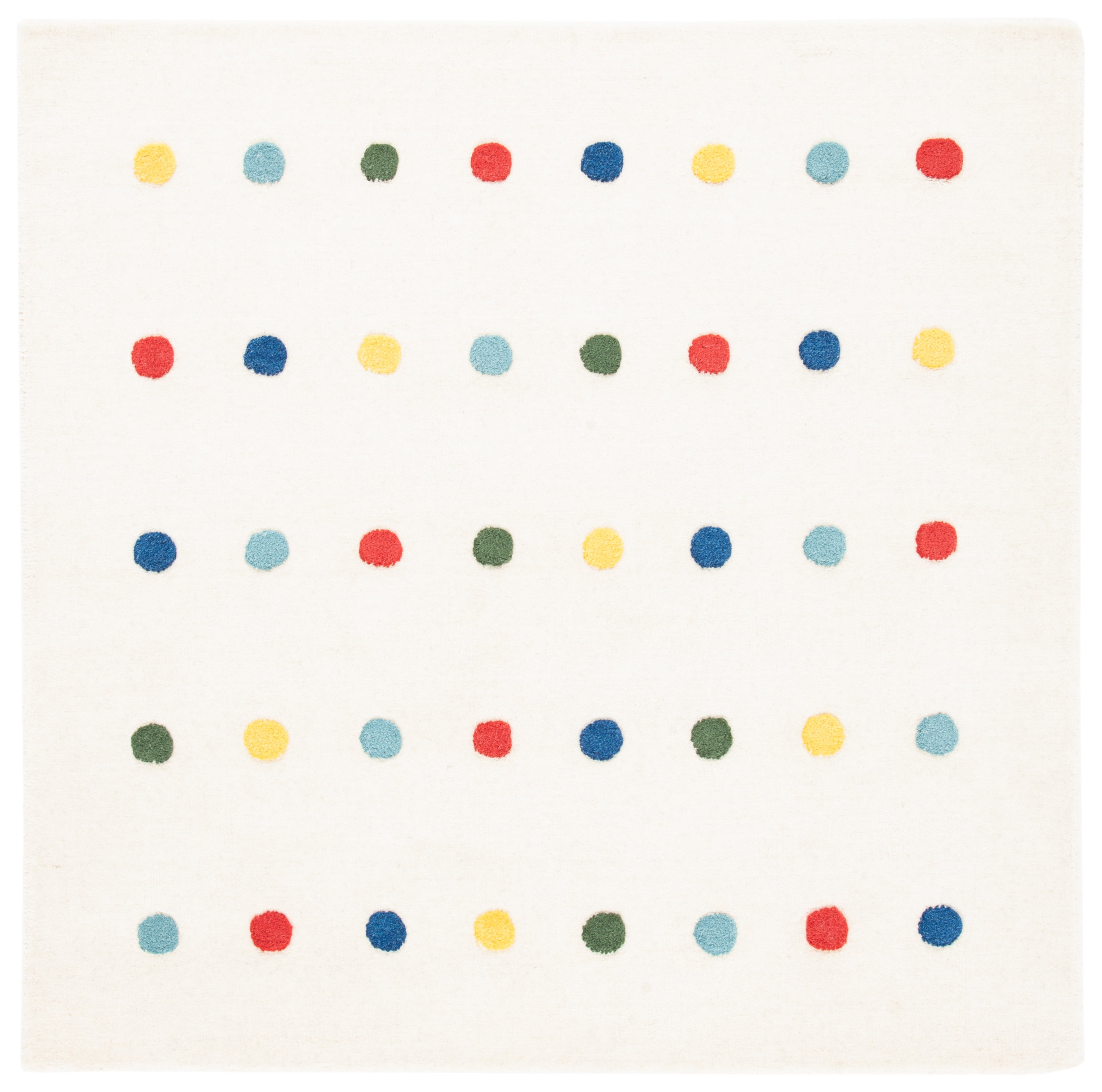 Ivory Hand-Tufted Wool Kids Polka Dot Rug, 5' Square