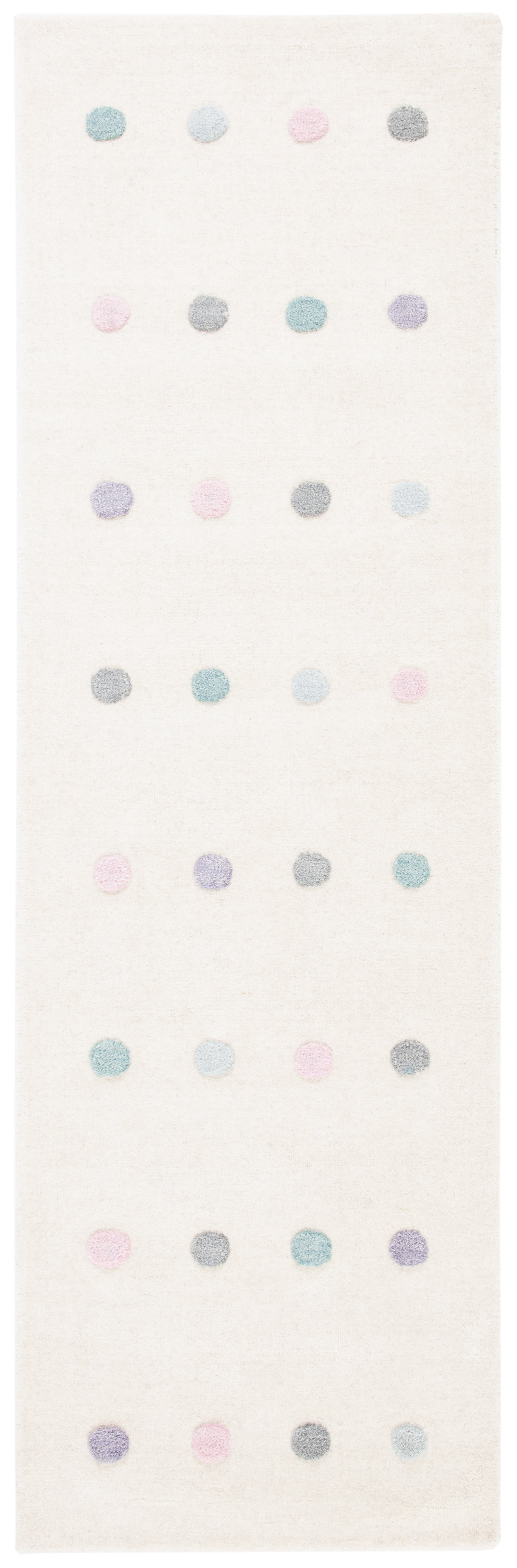 Ivory Hand-Tufted Wool Kids Runner Rug with Polka Dots