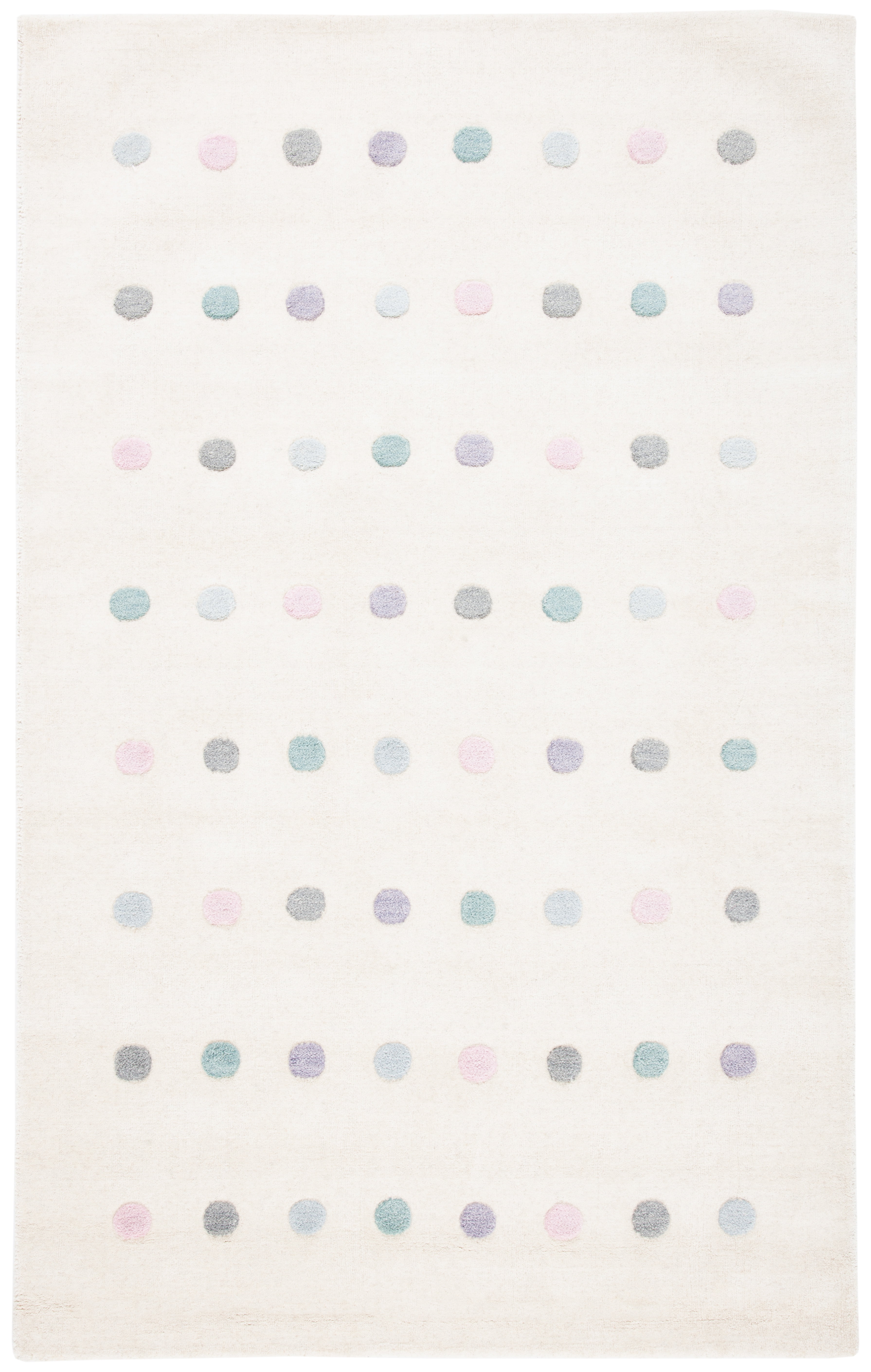 Ivory Wool Hand-Tufted Kids Polka Dot Area Rug, 5' x 8'