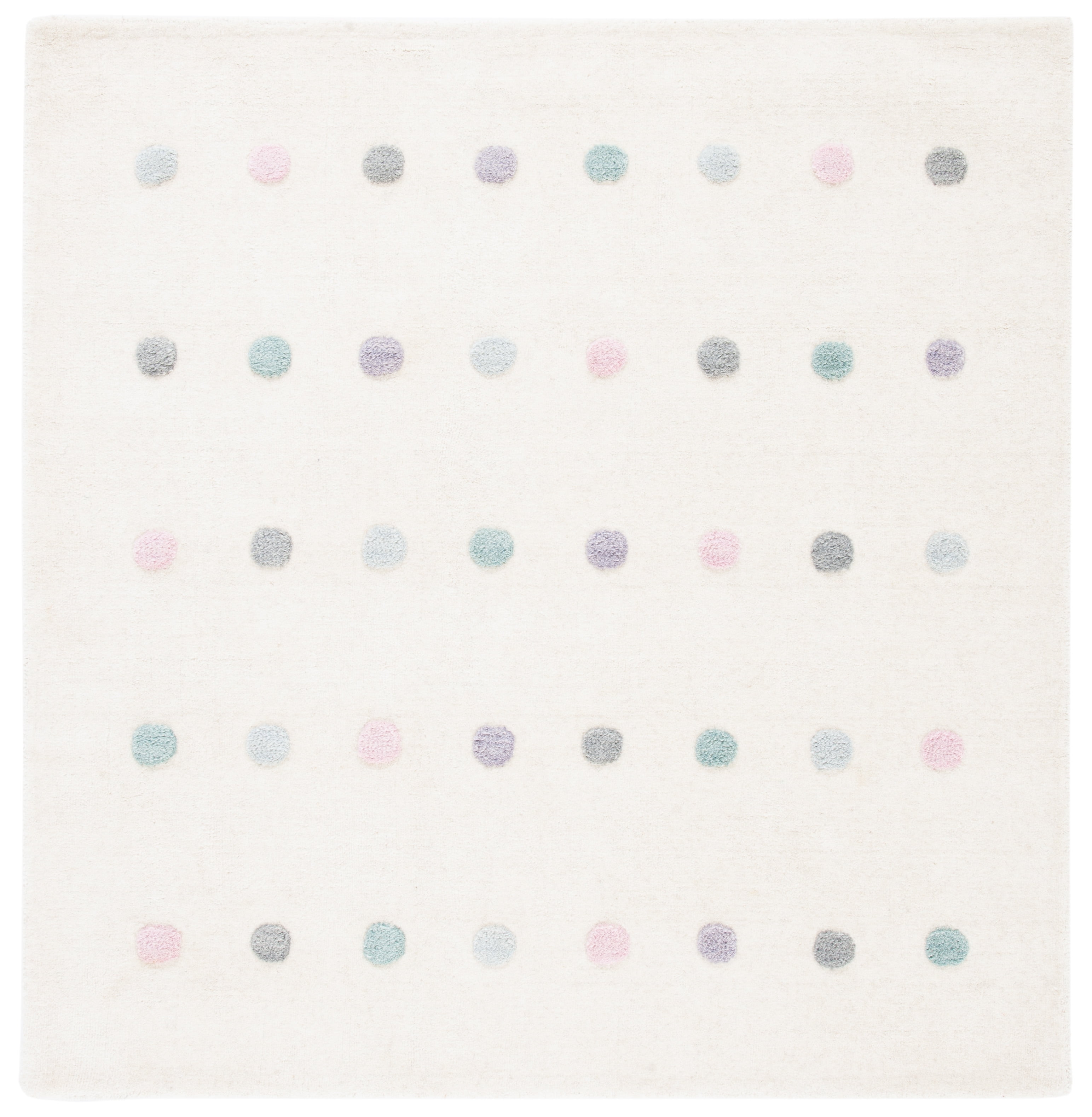 Ivory Polka Dot Wool Square Kids Rug, 5' x 5'