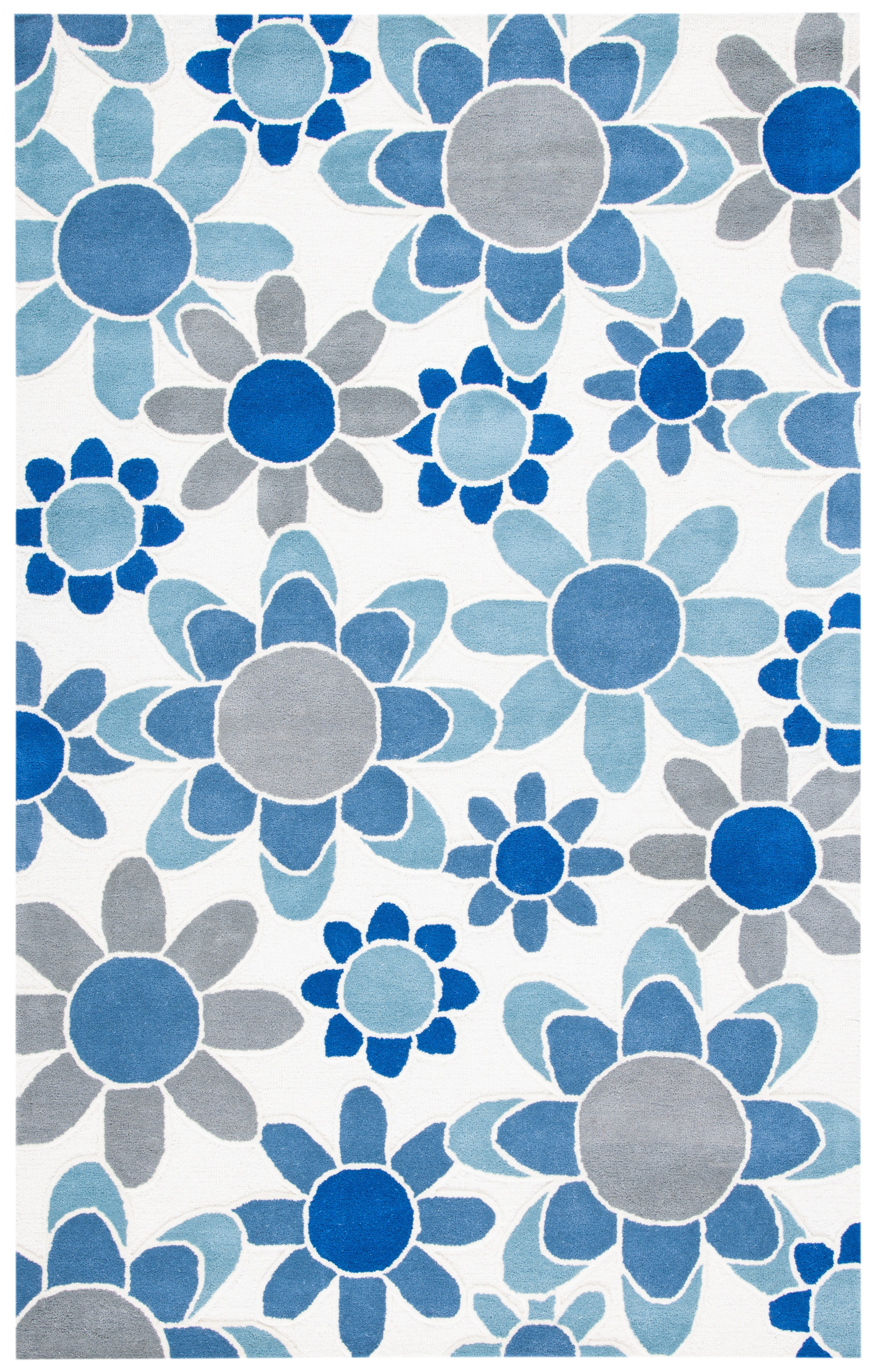 Ivory and Blue Hand-Tufted Wool Kids Area Rug