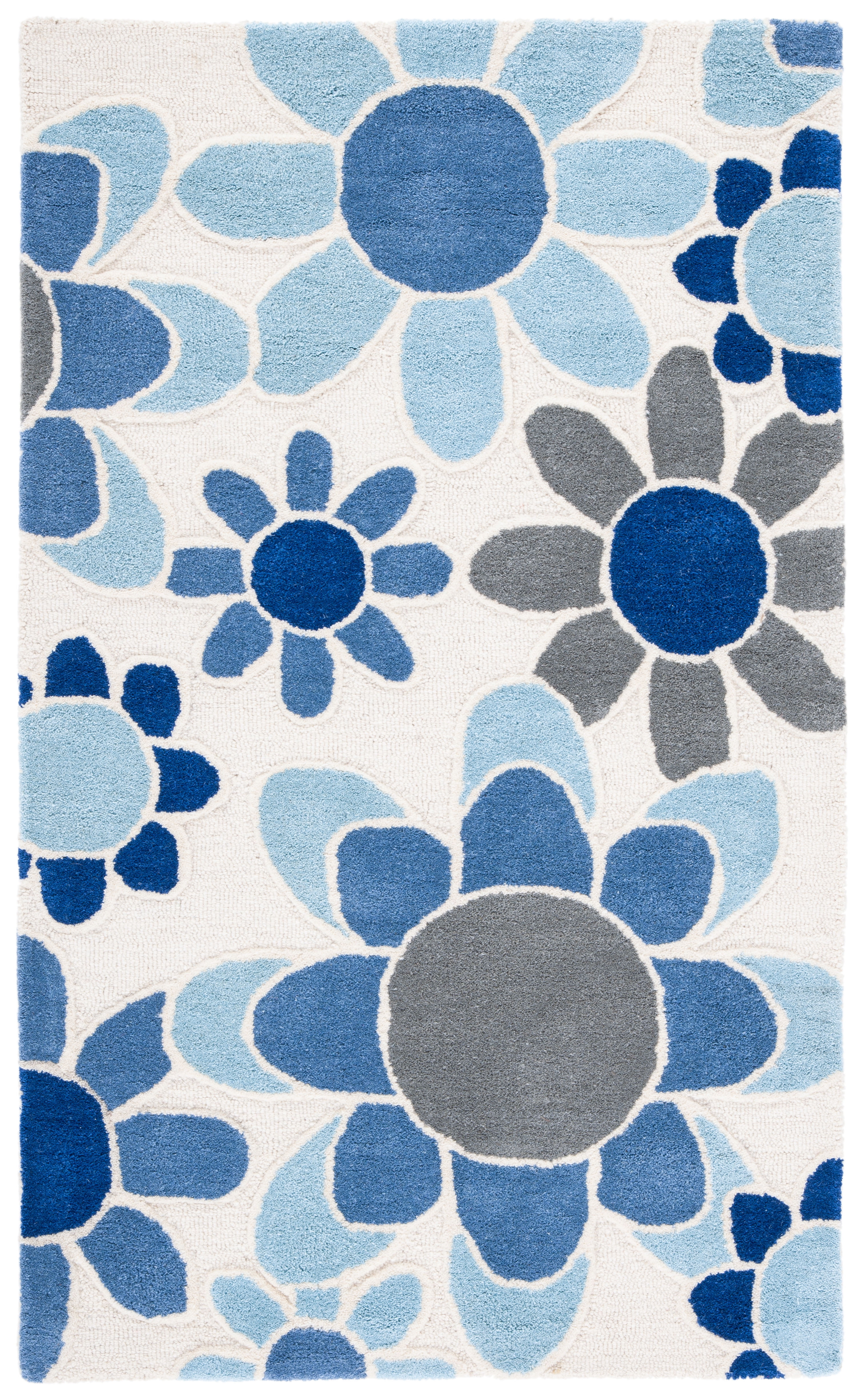 Ivory and Blue Hand-Tufted Wool Kids Area Rug, 3' x 5'