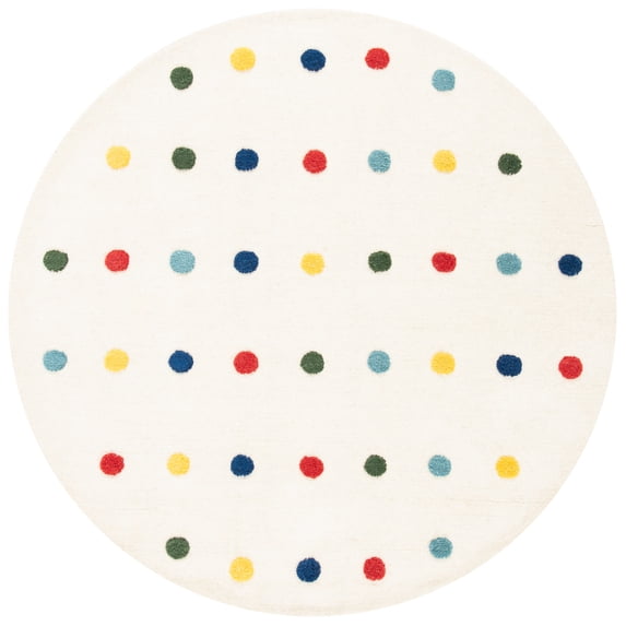 SAFAVIEH Kids Colorful Polka Dots Area Rug, Ivory, 3' x 3' Round