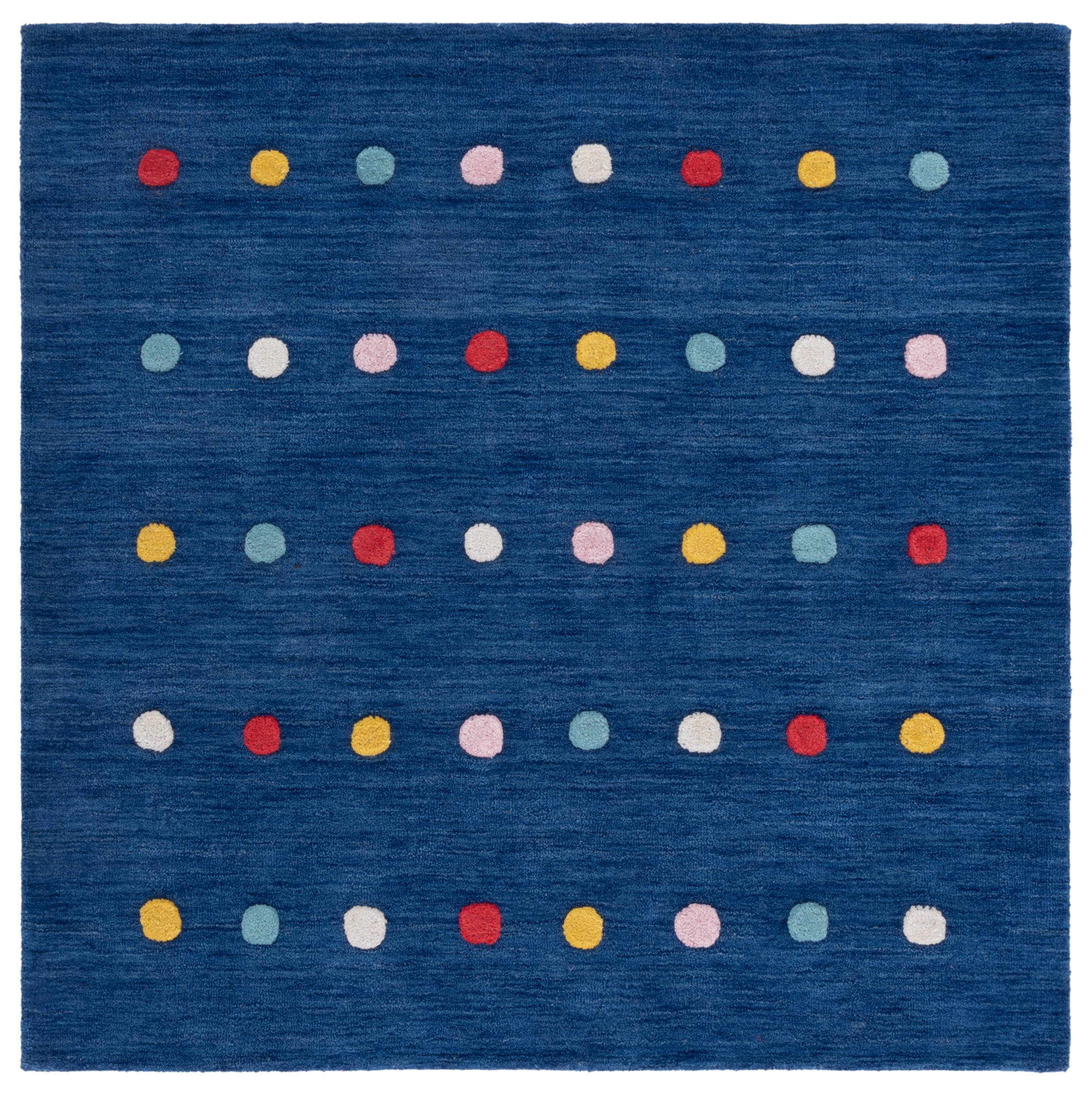 Navy Polka Dot Hand-Tufted Wool Kids Rug, 3' Square