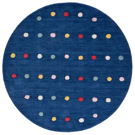 SAFAVIEH Kids Colorful Polka Dots Area Rug, Navy, 5' x 5' Round