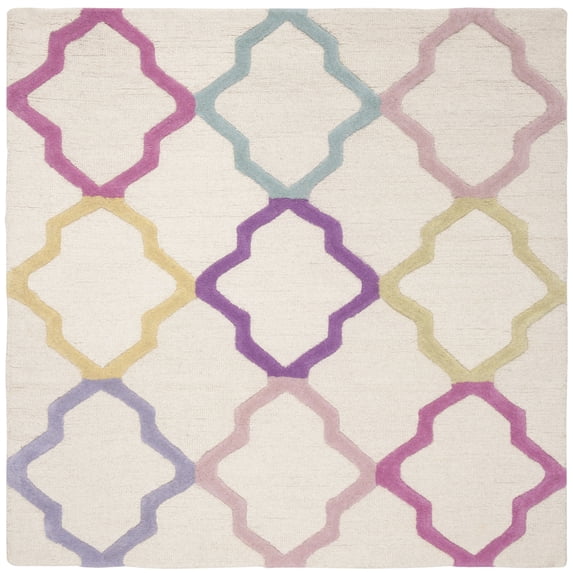 SAFAVIEH Kids Colorful Trefoil Area Rug, Ivory/Multi, 7' x 7' Square