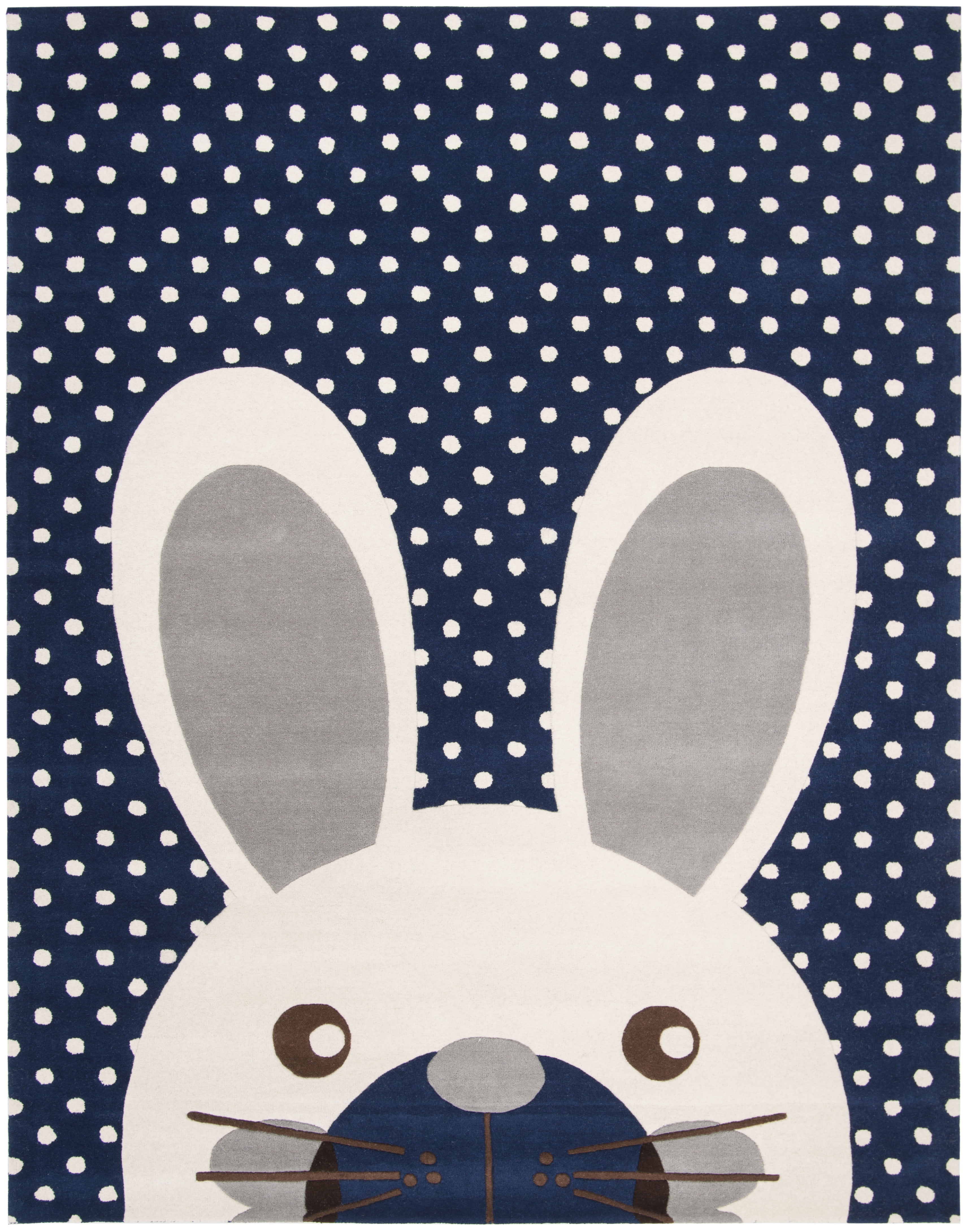 Navy and Ivory Bunny Hand-Tufted Wool Kids Rug 8' x 10'