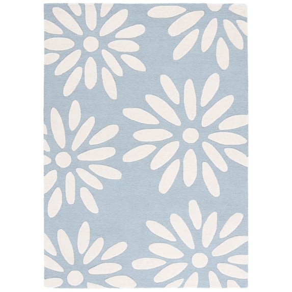 SAFAVIEH Kids Daisy Flowers Wool Area Rug, Light Blue/Ivory, 5' x 7'