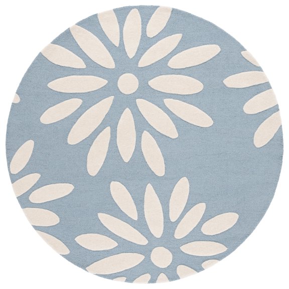 SAFAVIEH Kids Daisy Flowers Wool Area Rug, Light Blue/Ivory, 6' x 6' Round