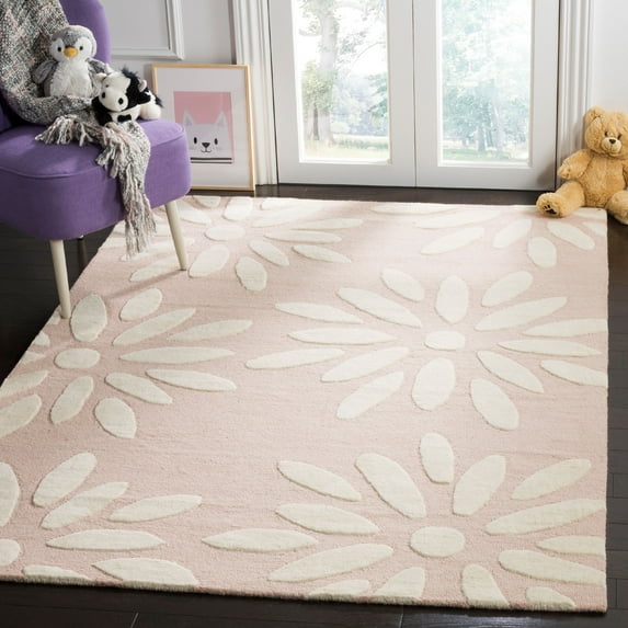 SAFAVIEH Kids Daisy Flowers Wool Area Rug, Pink/Ivory, 6' x 9'