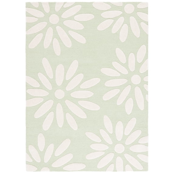 SAFAVIEH Kids Daisy Flowers Wool Area Rug, Sage/Ivory, 5' x 7'