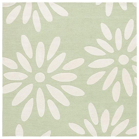 SAFAVIEH Kids Daisy Flowers Wool Area Rug, Sage/Ivory, 6' x 6' Square