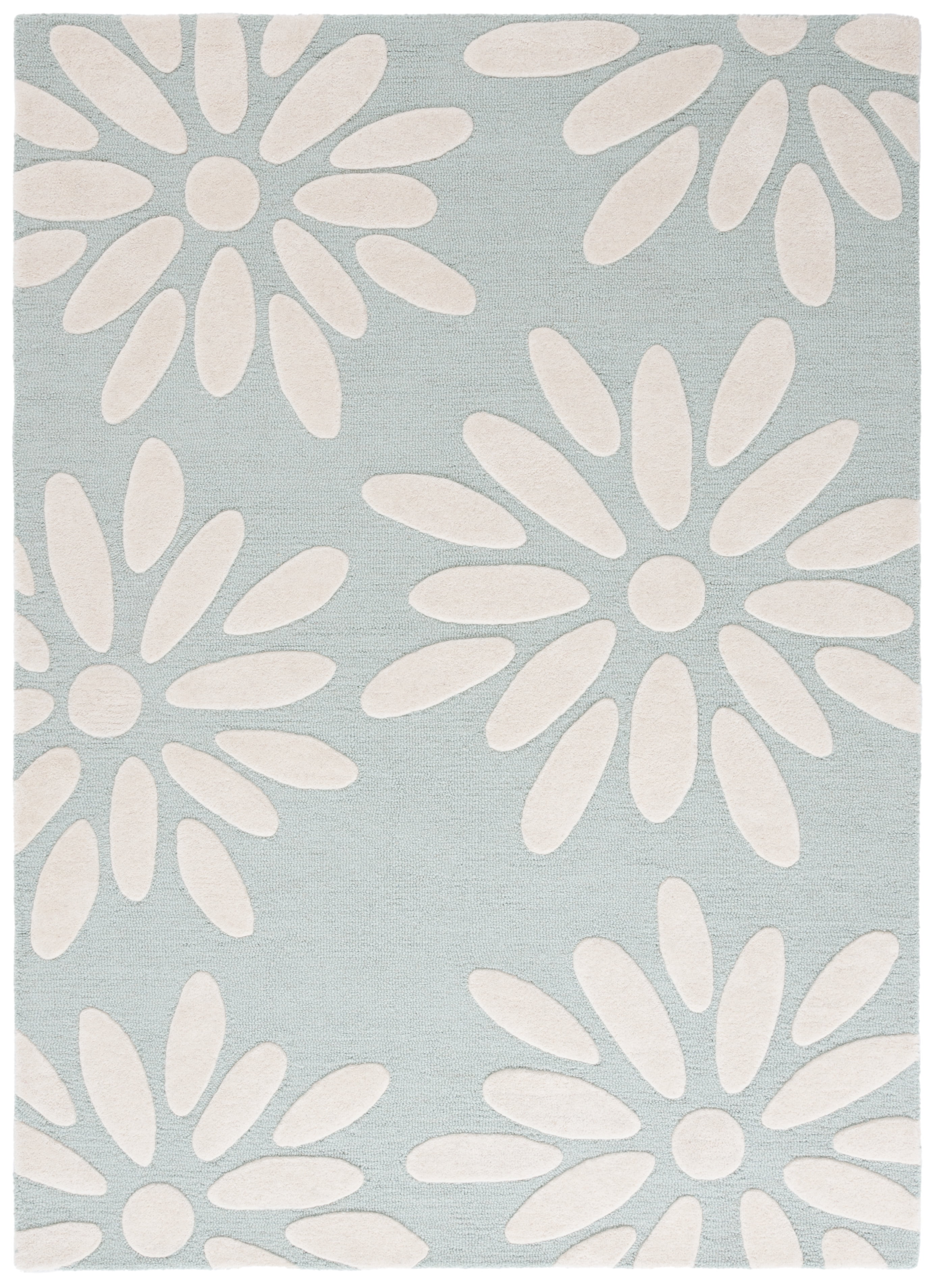 SAFAVIEH Kids Daisy Flowers Wool Area Rug, Teal/Ivory, 4' x 6'
