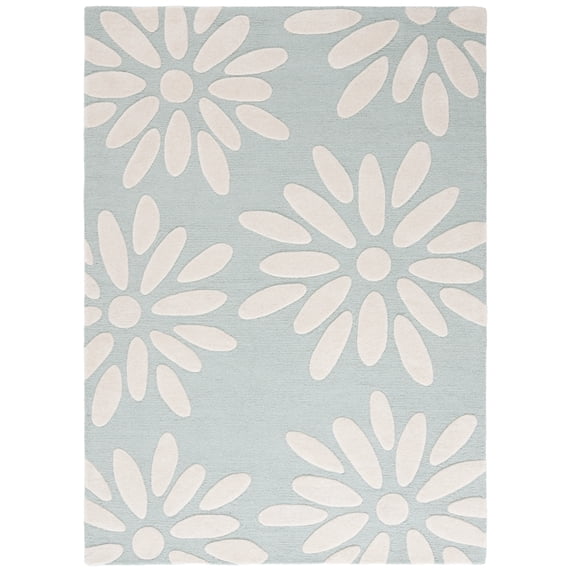 SAFAVIEH Kids Daisy Flowers Wool Area Rug, Teal/Ivory, 4' x 6'