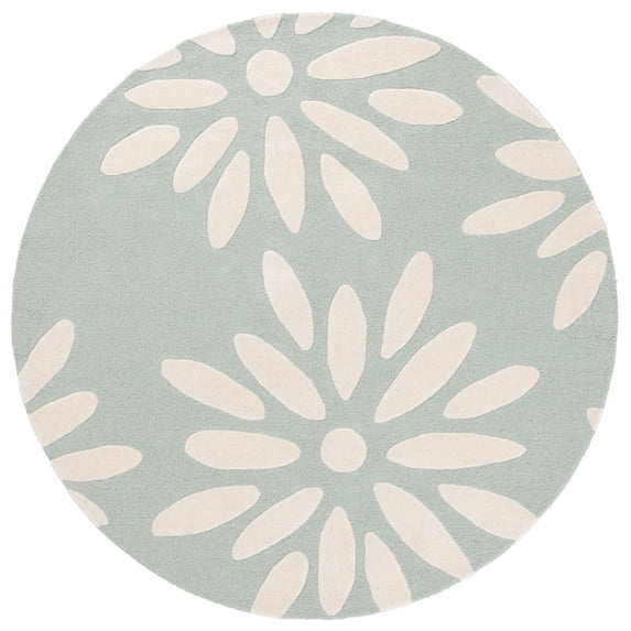 SAFAVIEH Kids Daisy Flowers Wool Area Rug, Teal/Ivory, 6' x 6' Round