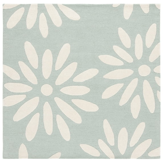 SAFAVIEH Kids Daisy Flowers Wool Area Rug, Teal/Ivory, 6' x 6' Square