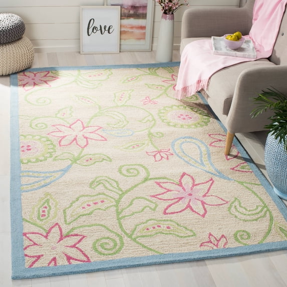 SAFAVIEH Kids Deandre Floral Area Rug, Ivory/Blue, 6' x 9'