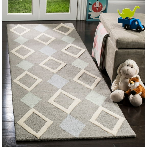 SAFAVIEH Kids Diamonds Wool Runner Rug, Grey/Multi, 2'6" x 8'