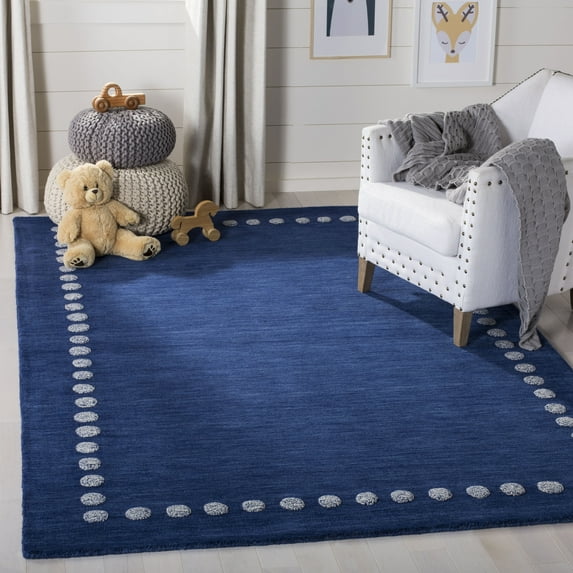 SAFAVIEH Kids Fiona Solid Bordered Wool Area Rug, Navy, 4' x 6'