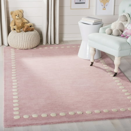 SAFAVIEH Kids Fiona Solid Bordered Wool Area Rug, Pink, 6' x 9'