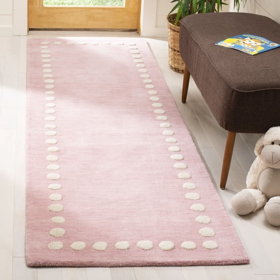 SAFAVIEH Kids Fiona Solid Bordered Wool Runner Rug, Pink, 2'6" x 8'