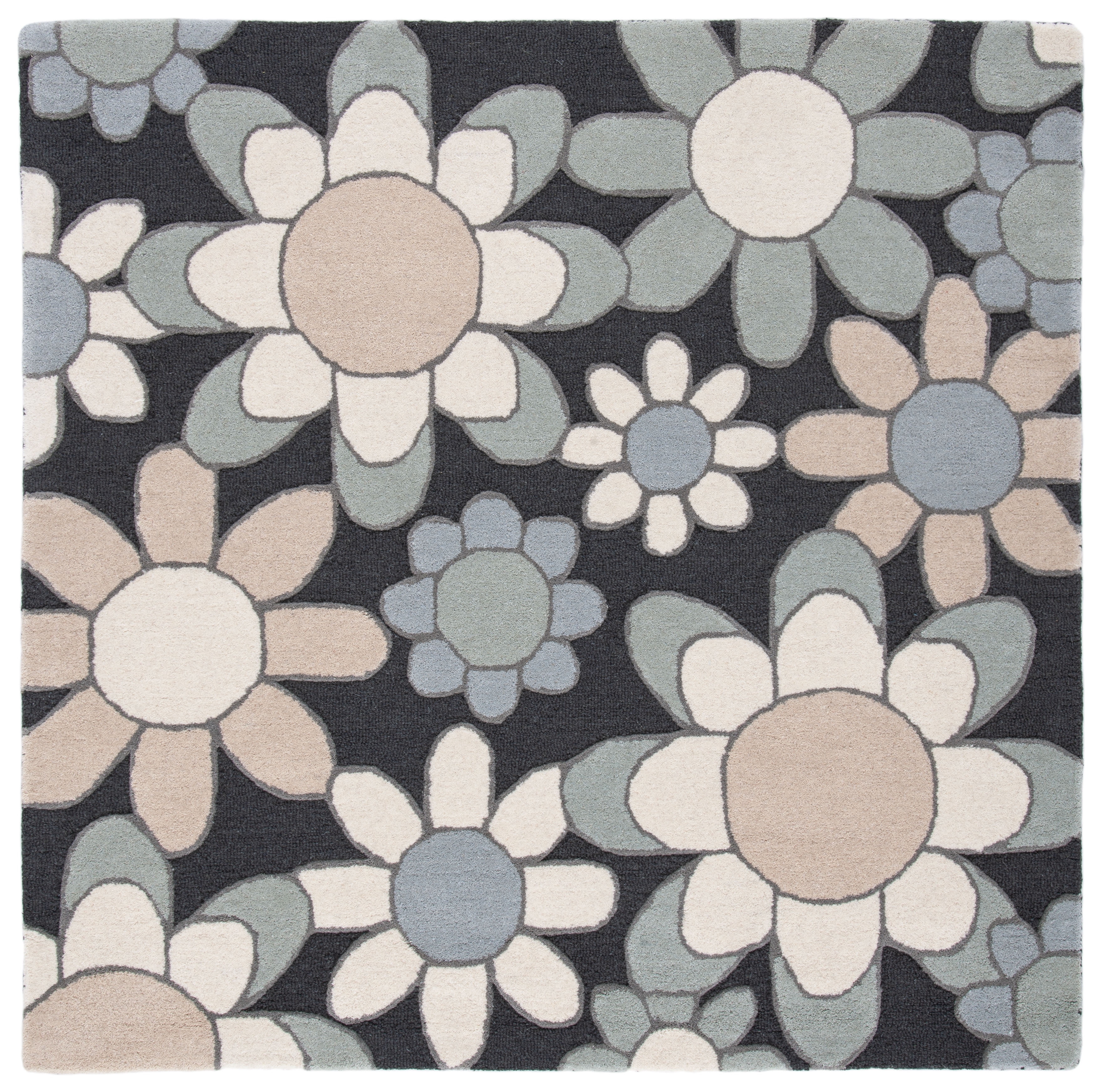 SAFAVIEH Kids Floral Flower Bursts Area Rug, Charcoal/Ivory, 5' x 5' Square