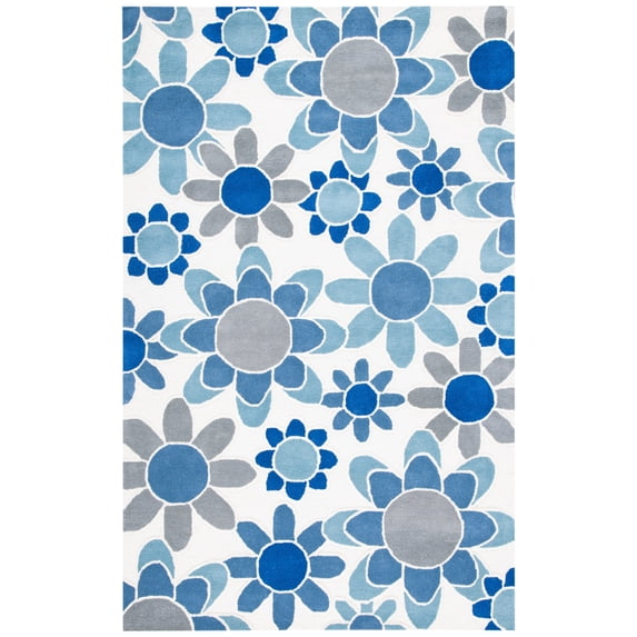 SAFAVIEH Kids Floral Flower Bursts Area Rug, Ivory/Blue, 5' x 8'