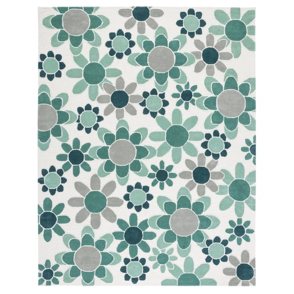 SAFAVIEH Kids Floral Flower Bursts Area Rug, Ivory/Green, 5' x 8'