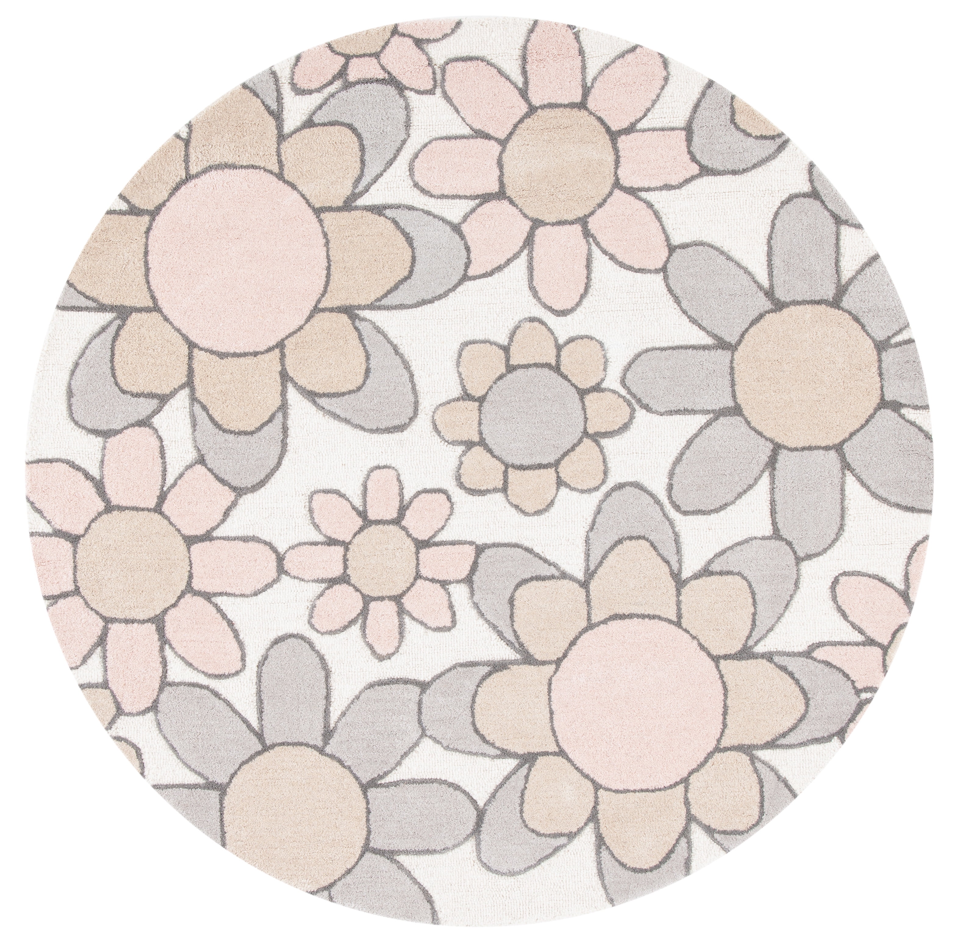 SAFAVIEH Kids Floral Flower Bursts Area Rug, Ivory/Pink, 5' x 5' Round